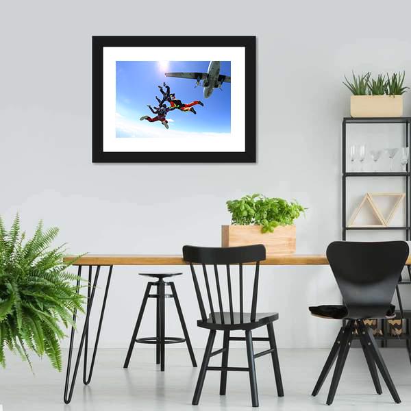 Four Parachutists Jumping Canvas Wall Art-3 Horizontal-Gallery Wrap-25" x 16"-Tiaracle