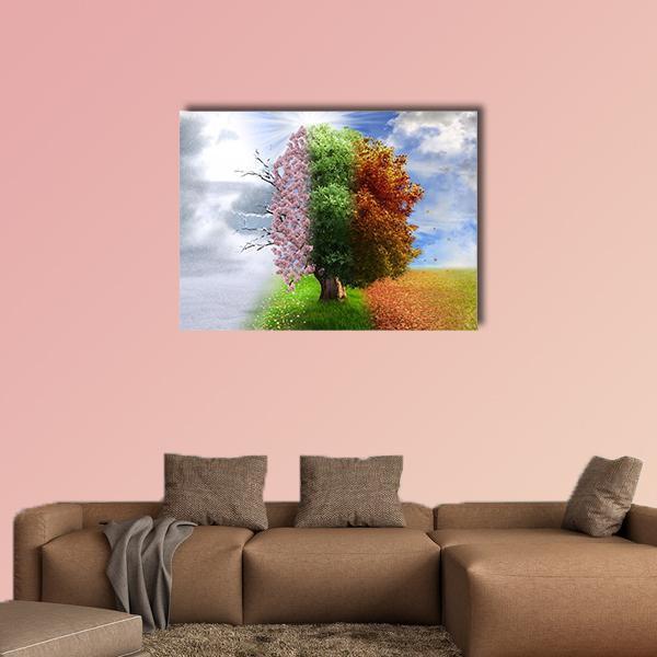 Four Seasons Tree Canvas Wall Art-1 Piece-Gallery Wrap-48" x 32"-Tiaracle