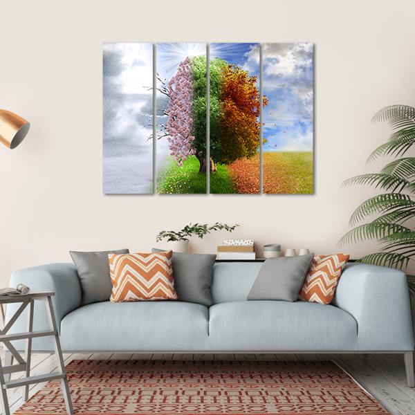 Four Seasons Tree Canvas Wall Art-4 Horizontal-Gallery Wrap-34" x 24"-Tiaracle