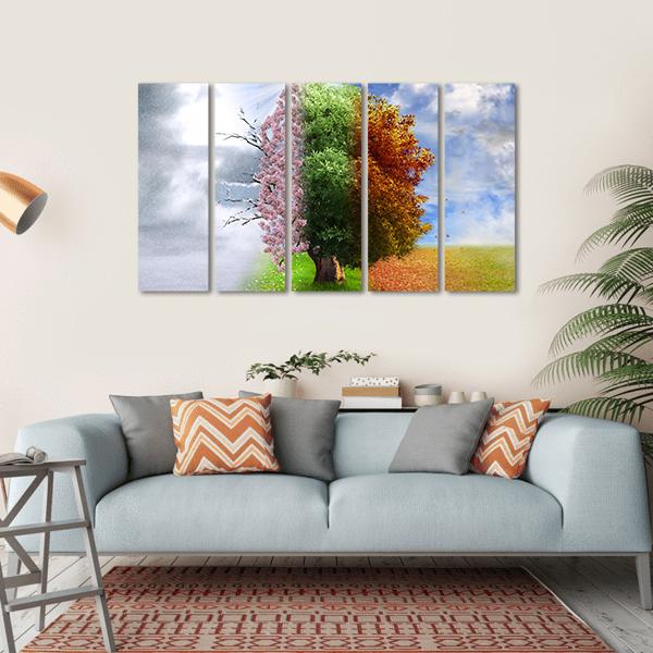 Four Seasons Tree Canvas Wall Art-5 Horizontal-Gallery Wrap-22" x 12"-Tiaracle