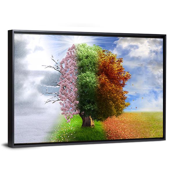 Four Seasons Tree Canvas Wall Art-5 Horizontal-Gallery Wrap-22" x 12"-Tiaracle