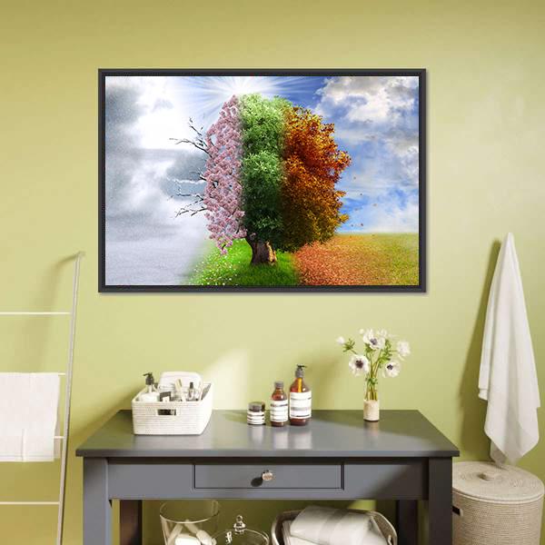 Four Seasons Tree Canvas Wall Art-1 Piece-Floating Frame-24" x 16"-Tiaracle