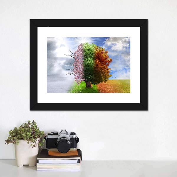Four Seasons Tree Canvas Wall Art-1 Piece-Framed Print-20" x 16"-Tiaracle