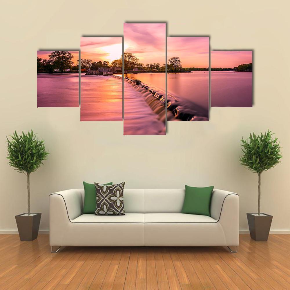 Fox River Dam Canvas Wall Art-5 Star-Gallery Wrap-62" x 32"-Tiaracle