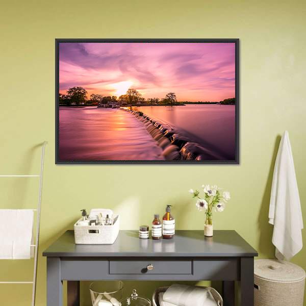 Fox River Dam Canvas Wall Art-1 Piece-Floating Frame-24" x 16"-Tiaracle