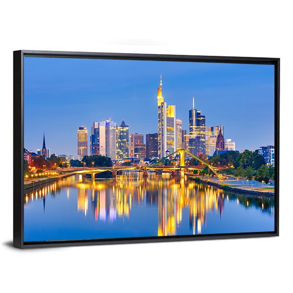 Frankfurt Am Mine At Night Canvas Wall Art-3 Horizontal-Gallery Wrap-25" x 16"-Tiaracle