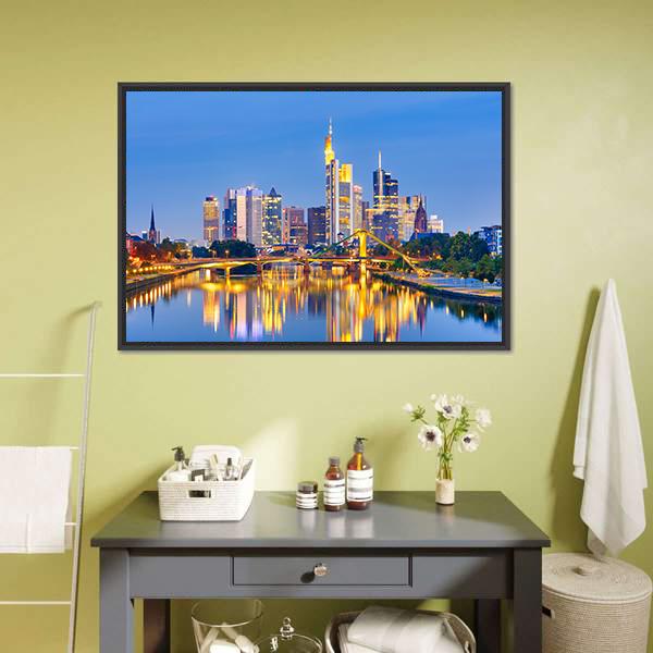 Frankfurt Am Mine At Night Canvas Wall Art-1 Piece-Floating Frame-24" x 16"-Tiaracle