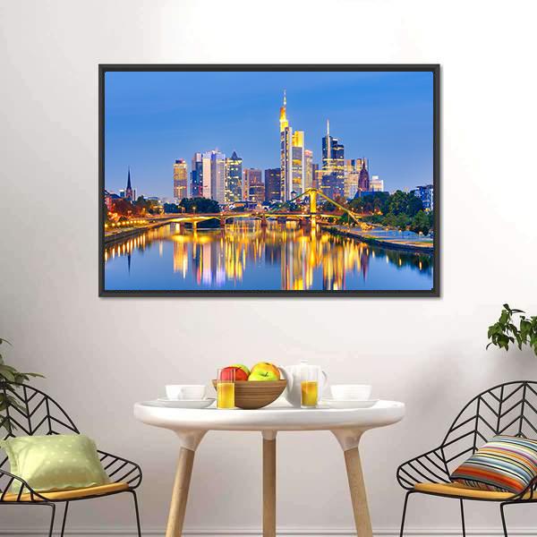 Frankfurt Am Mine At Night Canvas Wall Art-3 Horizontal-Gallery Wrap-25" x 16"-Tiaracle