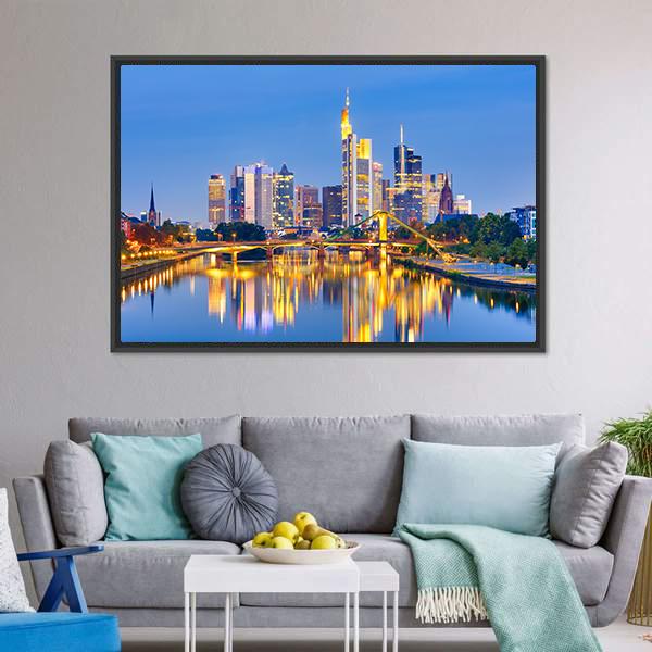 Frankfurt Am Mine At Night Canvas Wall Art-3 Horizontal-Gallery Wrap-25" x 16"-Tiaracle