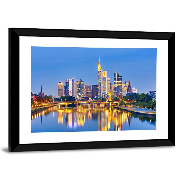 Frankfurt Am Mine At Night Canvas Wall Art-3 Horizontal-Gallery Wrap-25" x 16"-Tiaracle