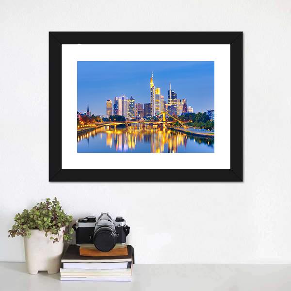 Frankfurt Am Mine At Night Canvas Wall Art-1 Piece-Framed Print-20" x 16"-Tiaracle