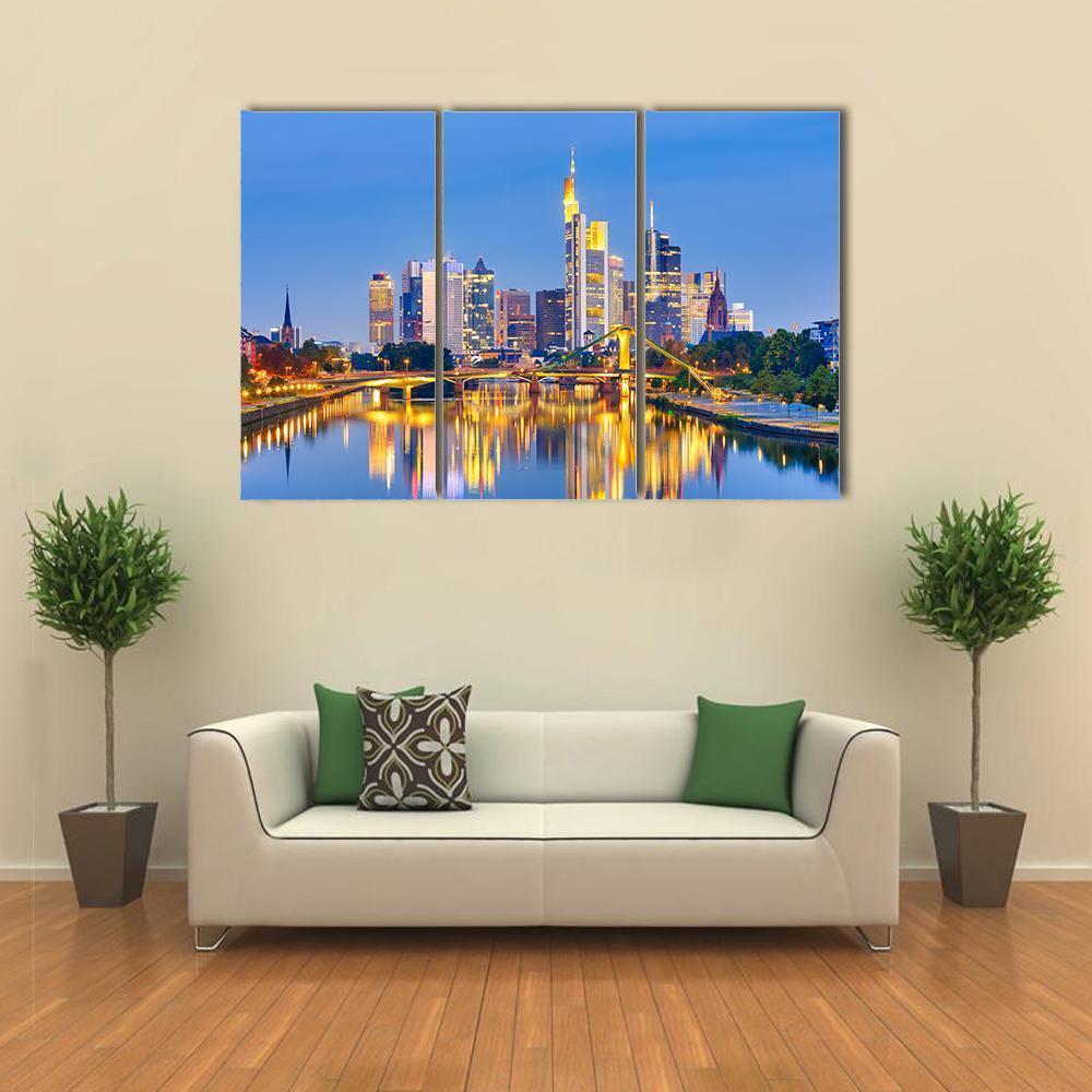 Frankfurt Am Mine At Night Canvas Wall Art-3 Horizontal-Gallery Wrap-37" x 24"-Tiaracle