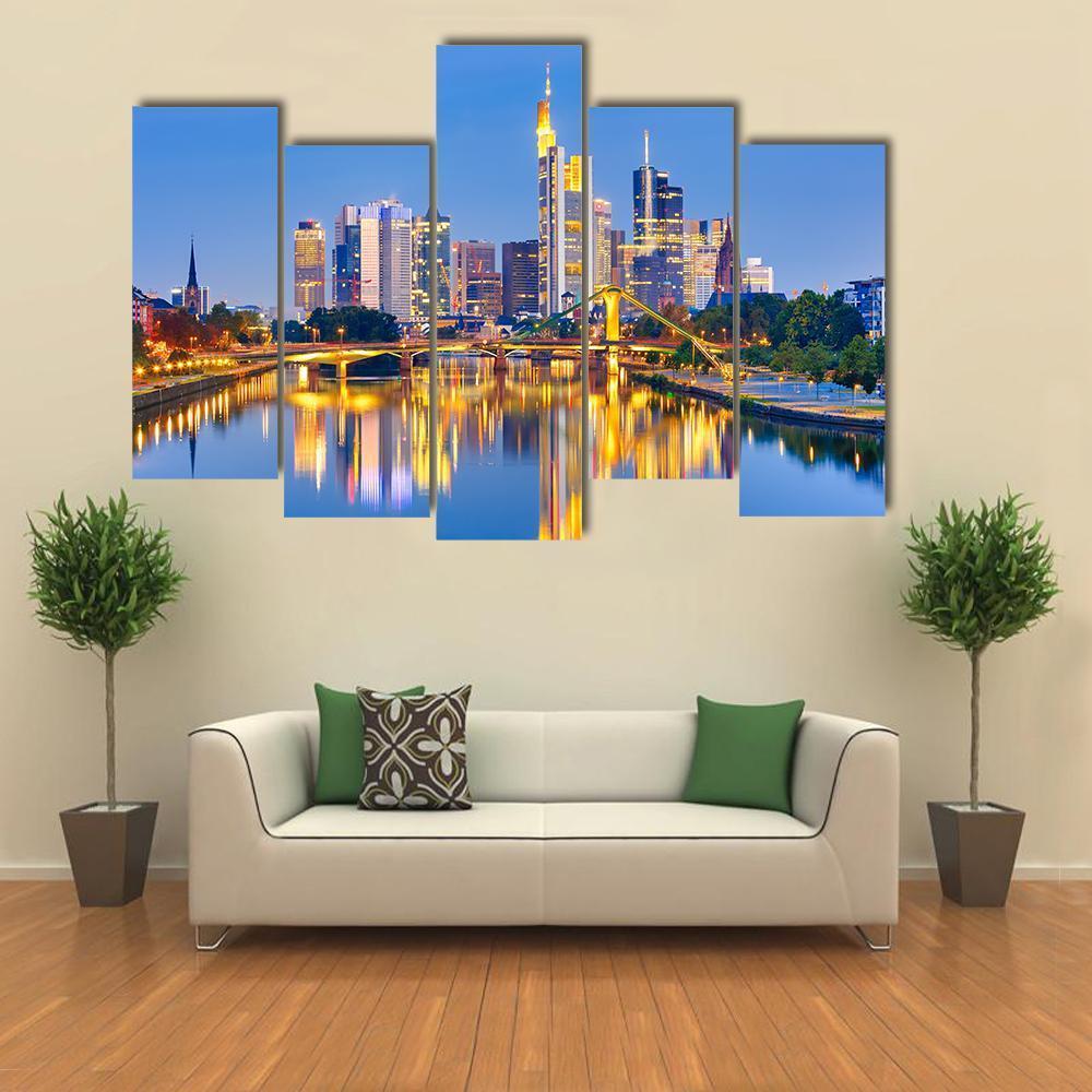 Frankfurt Am Mine At Night Canvas Wall Art-5 Pop-Gallery Wrap-47" x 32"-Tiaracle