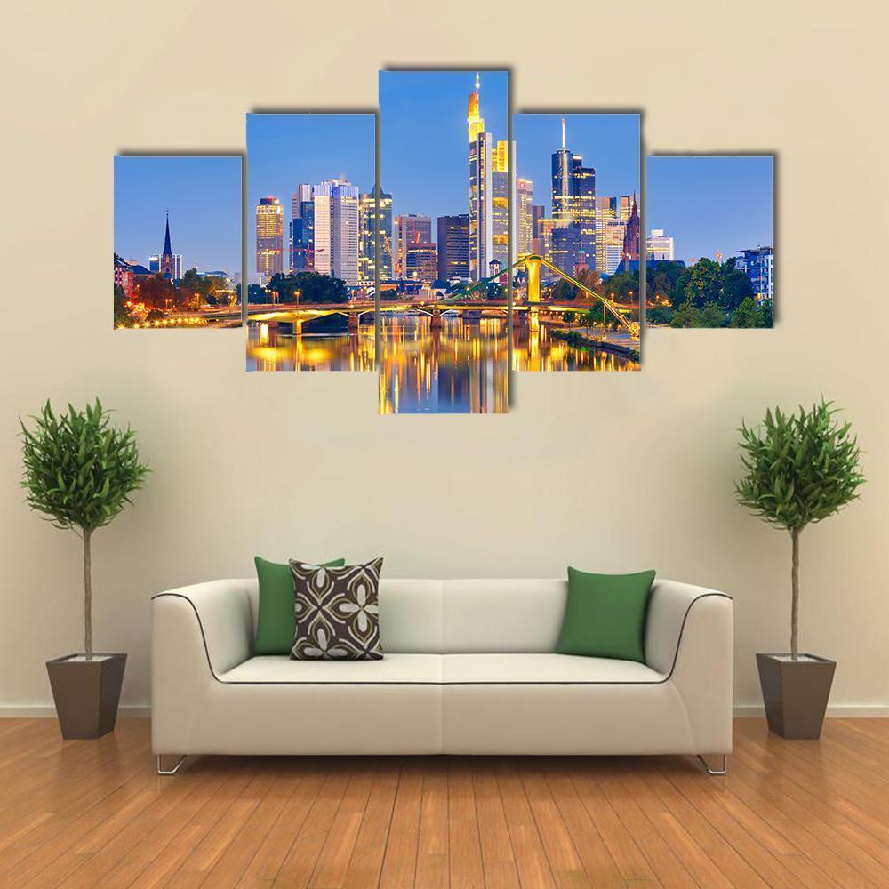 Frankfurt Am Mine At Night Canvas Wall Art-5 Star-Gallery Wrap-62" x 32"-Tiaracle