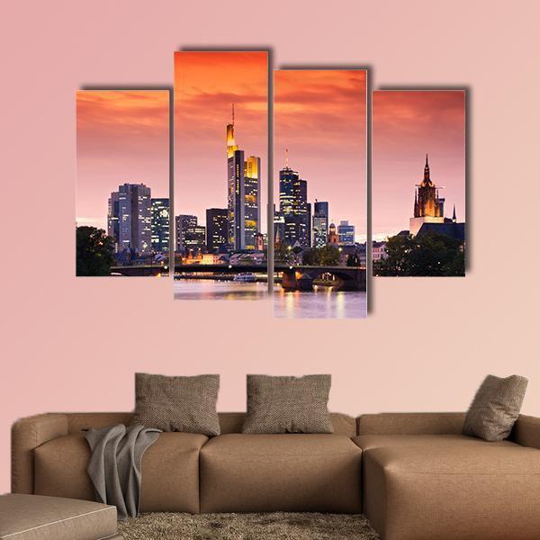 Frankfurt's Skyline After Sunset Canvas Wall Art-4 Pop-Gallery Wrap-50" x 32"-Tiaracle