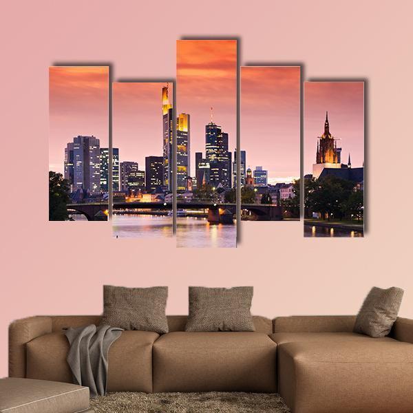 Frankfurt's Skyline After Sunset Canvas Wall Art-5 Pop-Gallery Wrap-47" x 32"-Tiaracle