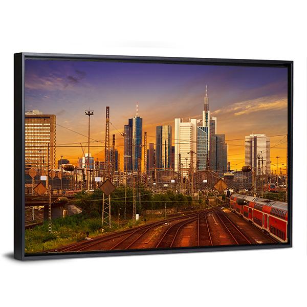 Frankfurt Skyline From Railway Station Canvas Wall Art-3 Horizontal-Gallery Wrap-25" x 16"-Tiaracle