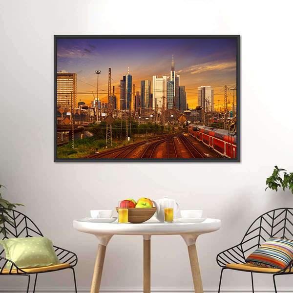 Frankfurt Skyline From Railway Station Canvas Wall Art-3 Horizontal-Gallery Wrap-25" x 16"-Tiaracle