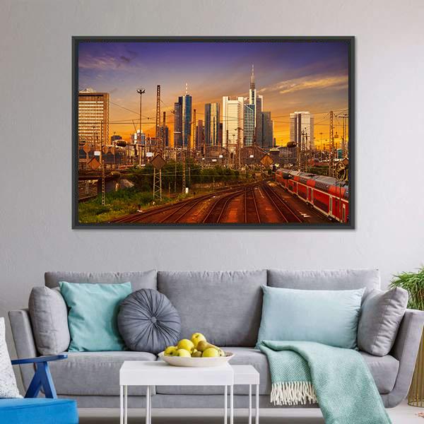 Frankfurt Skyline From Railway Station Canvas Wall Art-3 Horizontal-Gallery Wrap-25" x 16"-Tiaracle