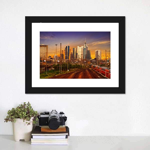 Frankfurt Skyline From Railway Station Canvas Wall Art-1 Piece-Framed Print-20" x 16"-Tiaracle