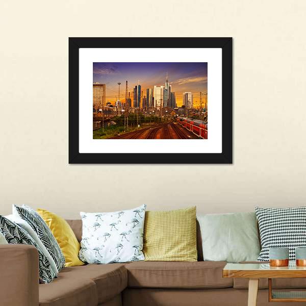 Frankfurt Skyline From Railway Station Canvas Wall Art-3 Horizontal-Gallery Wrap-25" x 16"-Tiaracle
