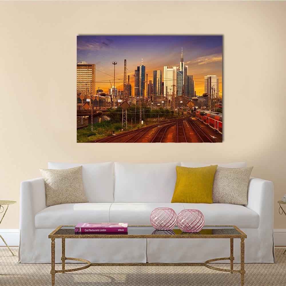 Frankfurt Skyline From Railway Station Canvas Wall Art-1 Piece-Gallery Wrap-48" x 32"-Tiaracle