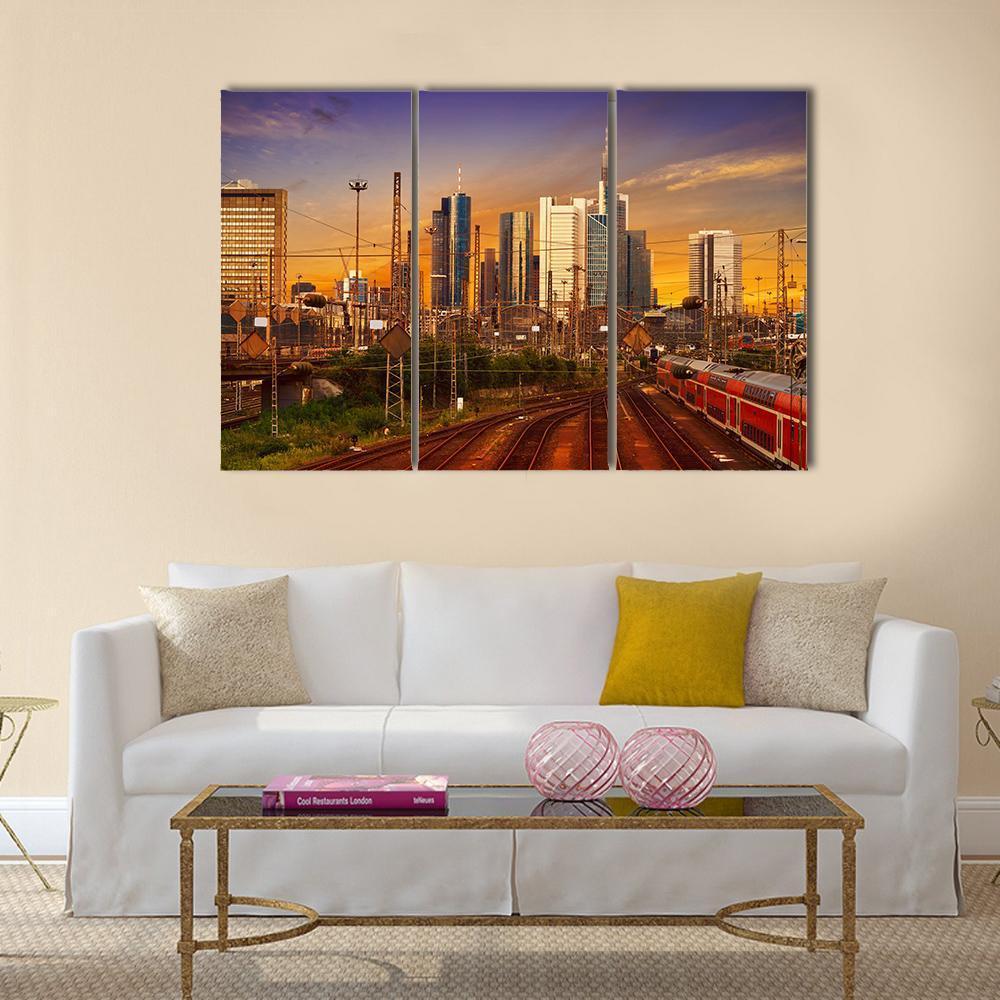 Frankfurt Skyline From Railway Station Canvas Wall Art-3 Horizontal-Gallery Wrap-37" x 24"-Tiaracle