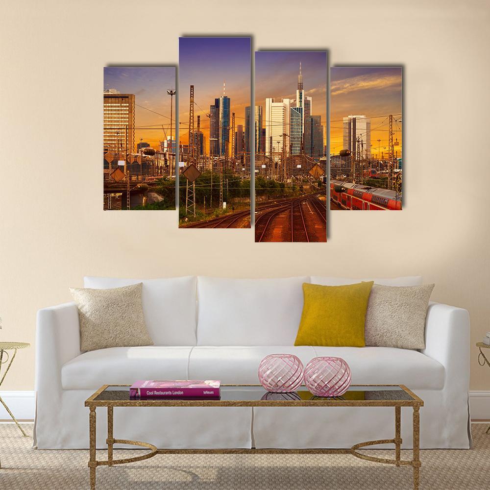 Frankfurt Skyline From Railway Station Canvas Wall Art-4 Pop-Gallery Wrap-50" x 32"-Tiaracle