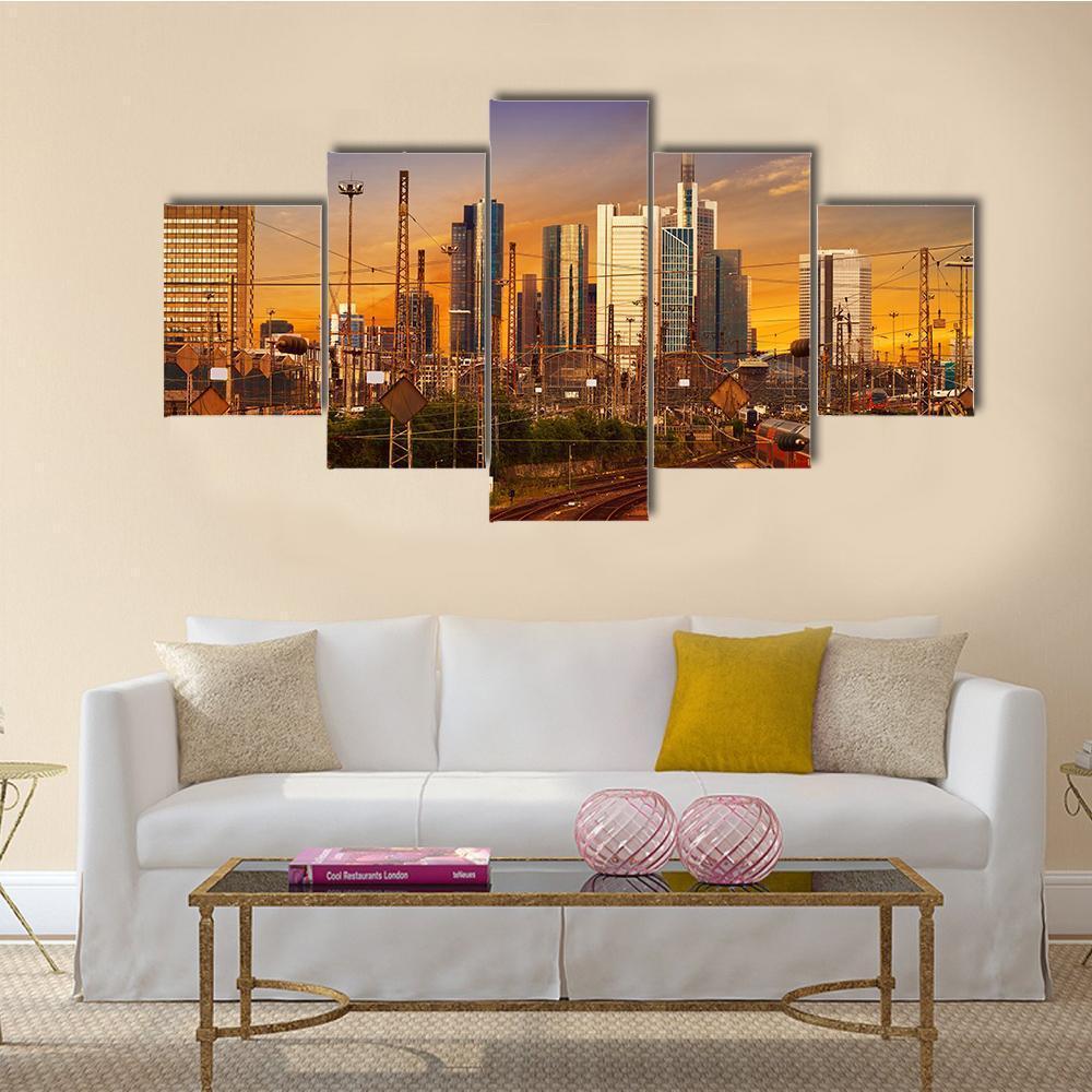Frankfurt Skyline From Railway Station Canvas Wall Art-5 Star-Gallery Wrap-62" x 32"-Tiaracle