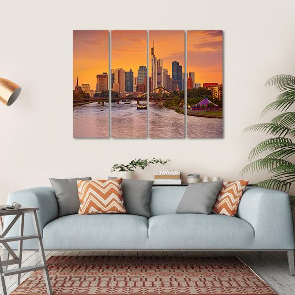 Frankfurt Skyline With Meno River Canvas Wall Art-4 Horizontal-Gallery Wrap-34" x 24"-Tiaracle