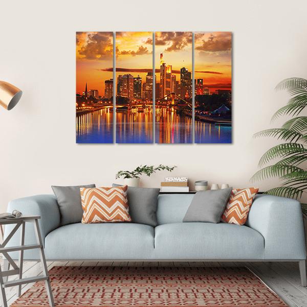 Frankfurt Skyline With Meno River Canvas Wall Art-4 Horizontal-Gallery Wrap-34" x 24"-Tiaracle