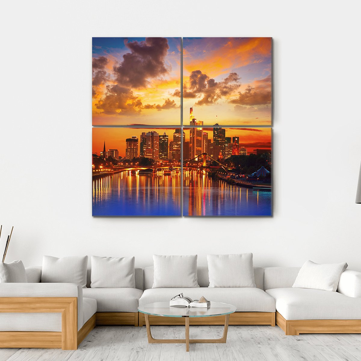Frankfurt Skyline With Meno River Canvas Wall Art-4 Square-Gallery Wrap-17" x 17"-Tiaracle