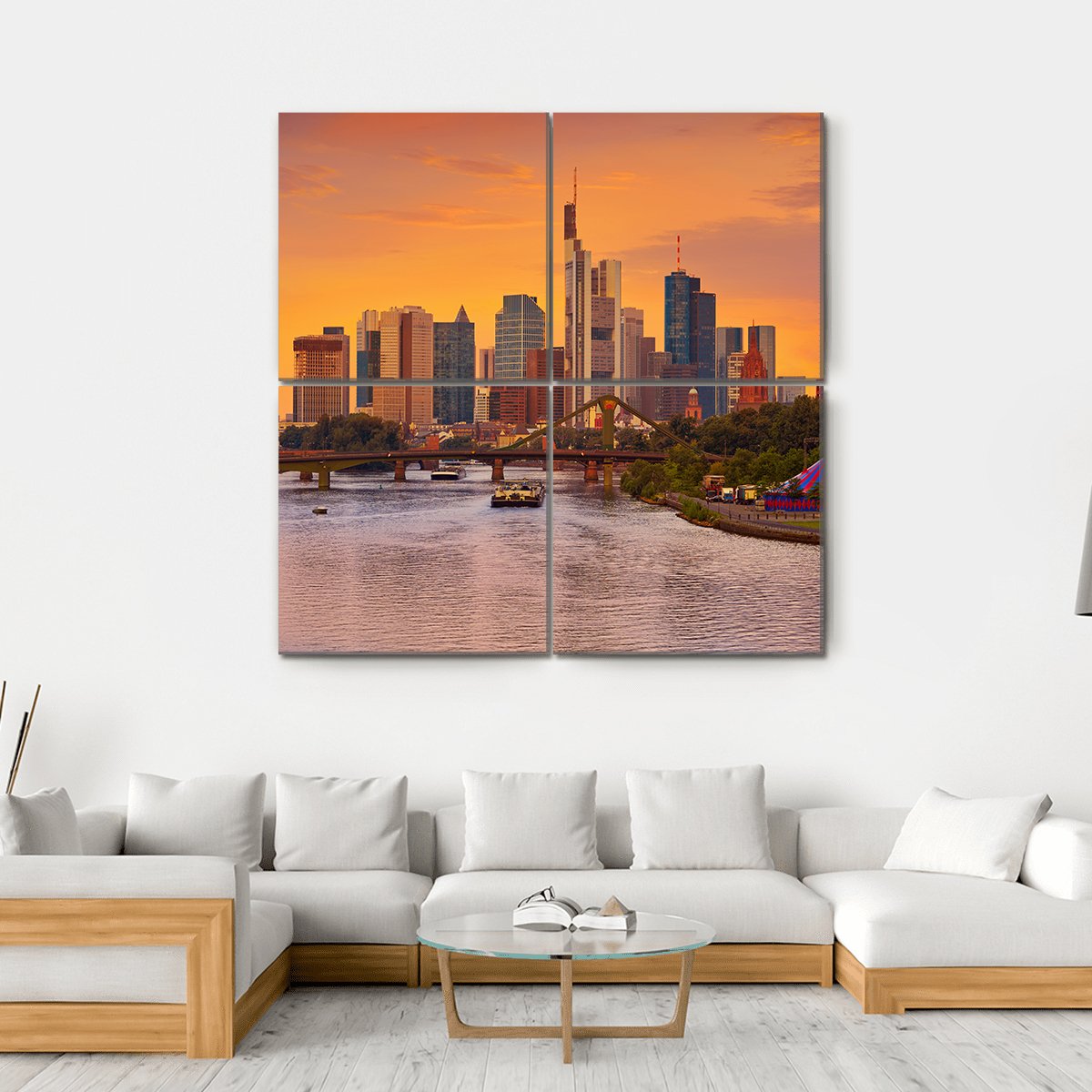 Frankfurt Skyline With Meno River Canvas Wall Art-4 Square-Gallery Wrap-17" x 17"-Tiaracle