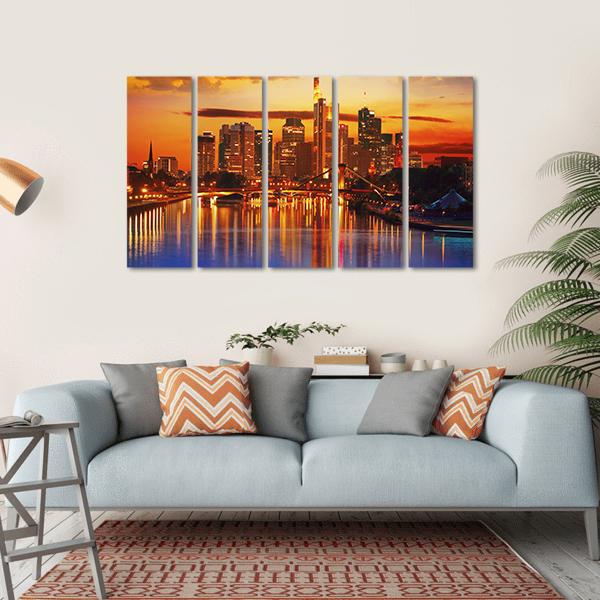 Frankfurt Skyline With Meno River Canvas Wall Art-5 Horizontal-Gallery Wrap-22" x 12"-Tiaracle