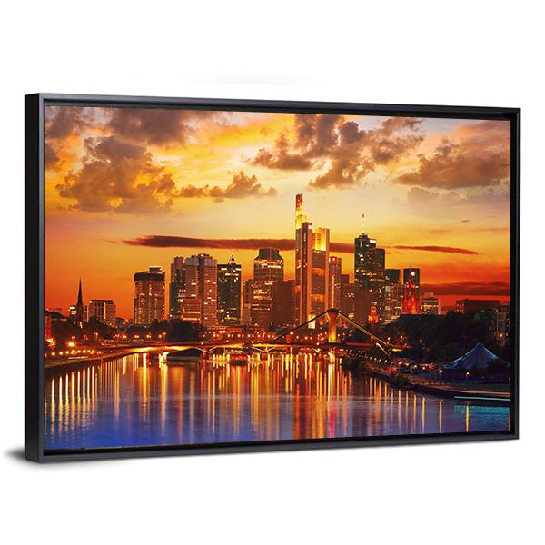 Frankfurt Skyline With Meno River Canvas Wall Art-3 Horizontal-Gallery Wrap-25" x 16"-Tiaracle