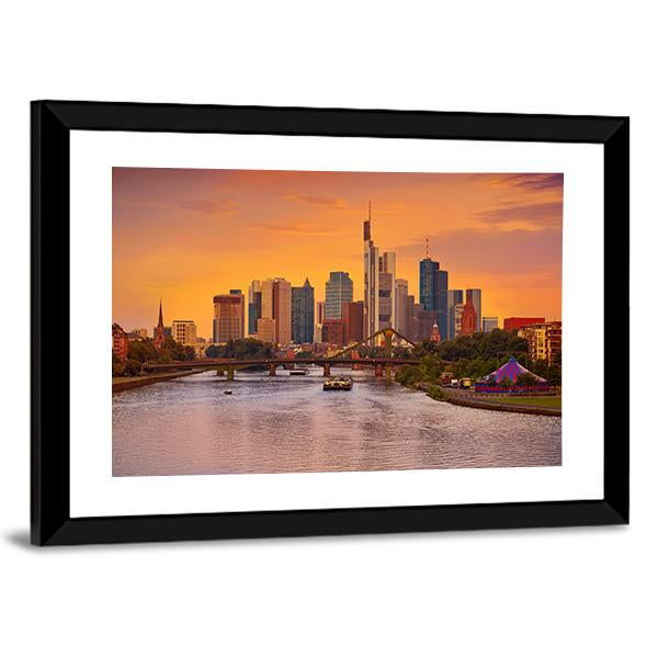 Frankfurt Skyline With Meno River Canvas Wall Art-3 Horizontal-Gallery Wrap-25" x 16"-Tiaracle