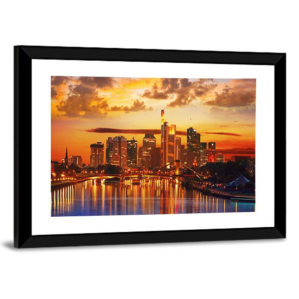 Frankfurt Skyline With Meno River Canvas Wall Art-3 Horizontal-Gallery Wrap-25" x 16"-Tiaracle