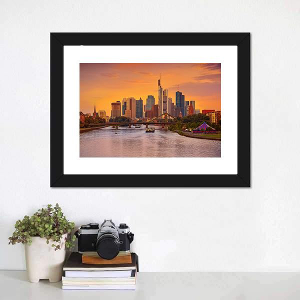 Frankfurt Skyline With Meno River Canvas Wall Art-1 Piece-Framed Print-20" x 16"-Tiaracle