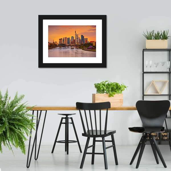 Frankfurt Skyline With Meno River Canvas Wall Art-3 Horizontal-Gallery Wrap-25" x 16"-Tiaracle