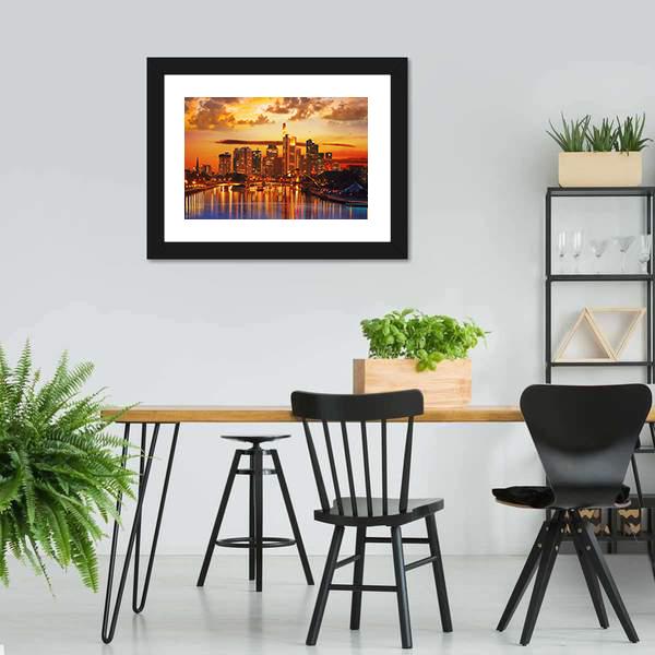 Frankfurt Skyline With Meno River Canvas Wall Art-3 Horizontal-Gallery Wrap-25" x 16"-Tiaracle