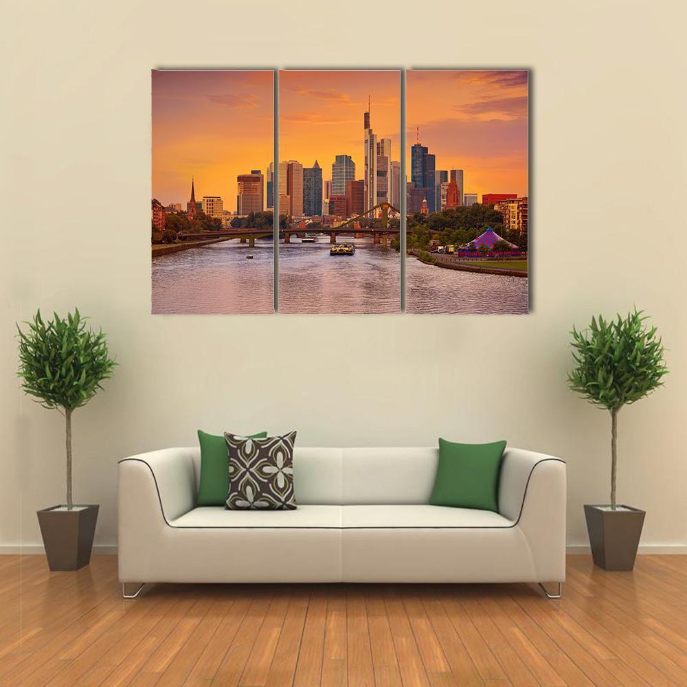Frankfurt Skyline With Meno River Canvas Wall Art-3 Horizontal-Gallery Wrap-37" x 24"-Tiaracle