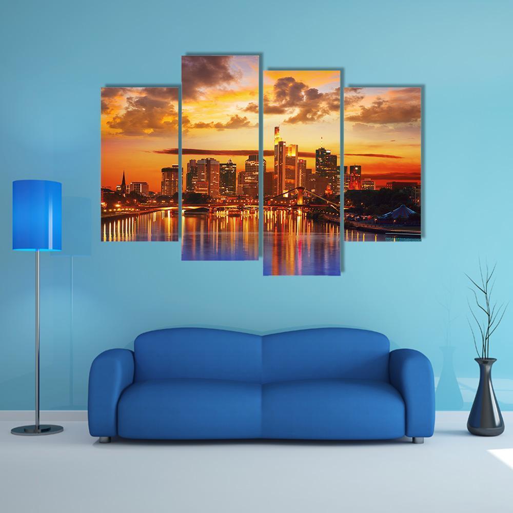 Frankfurt Skyline With Meno River Canvas Wall Art-4 Pop-Gallery Wrap-50" x 32"-Tiaracle
