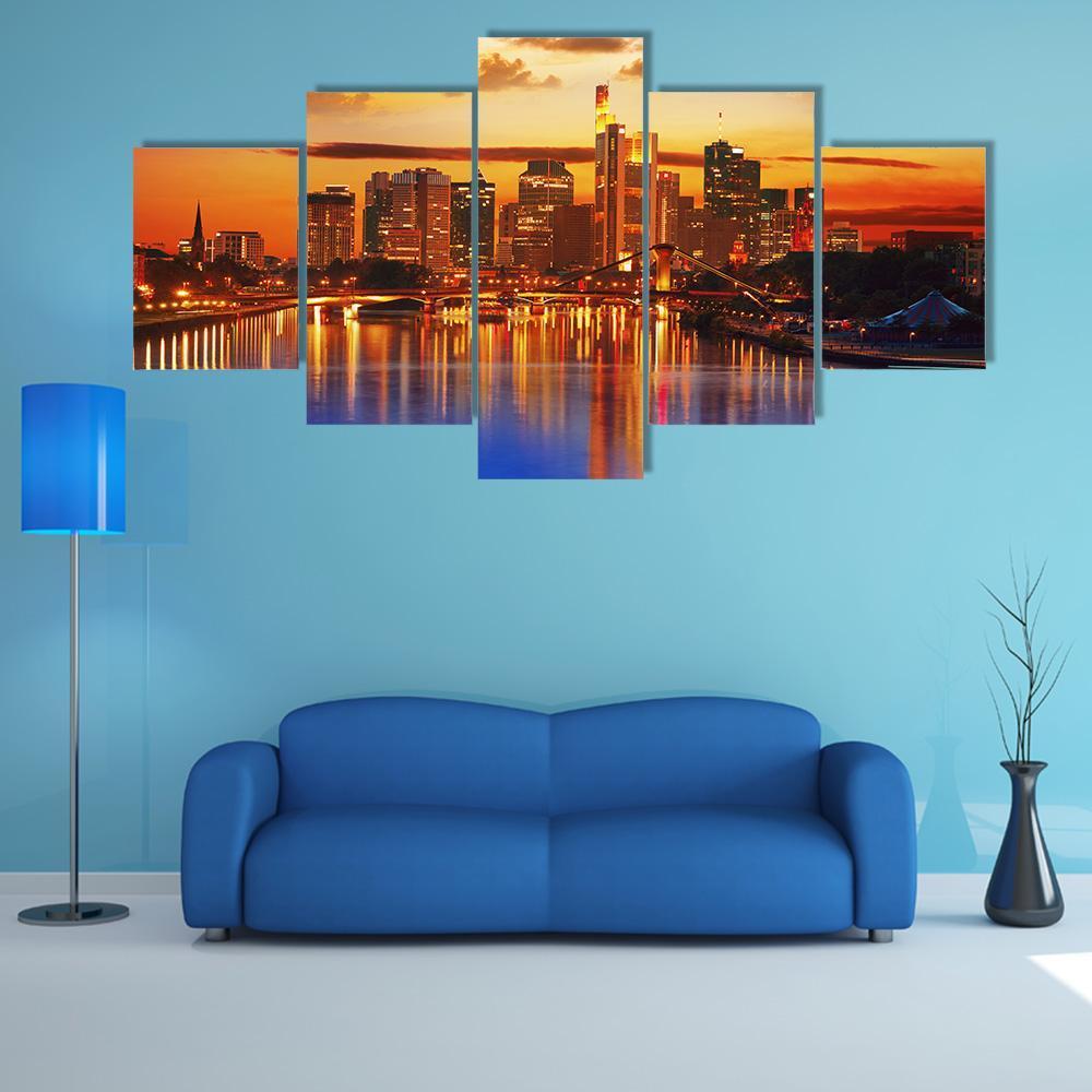 Frankfurt Skyline With Meno River Canvas Wall Art-5 Pop-Gallery Wrap-47" x 32"-Tiaracle