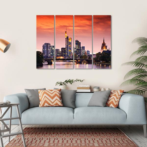 Frankfurt's Skyline After Sunset Canvas Wall Art-4 Horizontal-Gallery Wrap-34" x 24"-Tiaracle