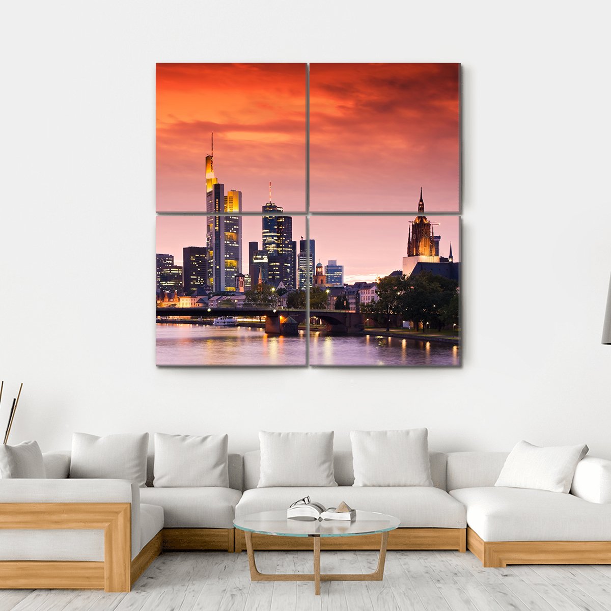 Frankfurt's Skyline After Sunset Canvas Wall Art-4 Square-Gallery Wrap-17" x 17"-Tiaracle