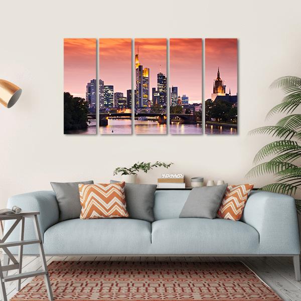 Frankfurt's Skyline After Sunset Canvas Wall Art-5 Horizontal-Gallery Wrap-22" x 12"-Tiaracle