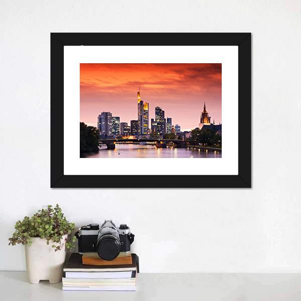 Frankfurt's Skyline After Sunset Canvas Wall Art-1 Piece-Framed Print-20" x 16"-Tiaracle
