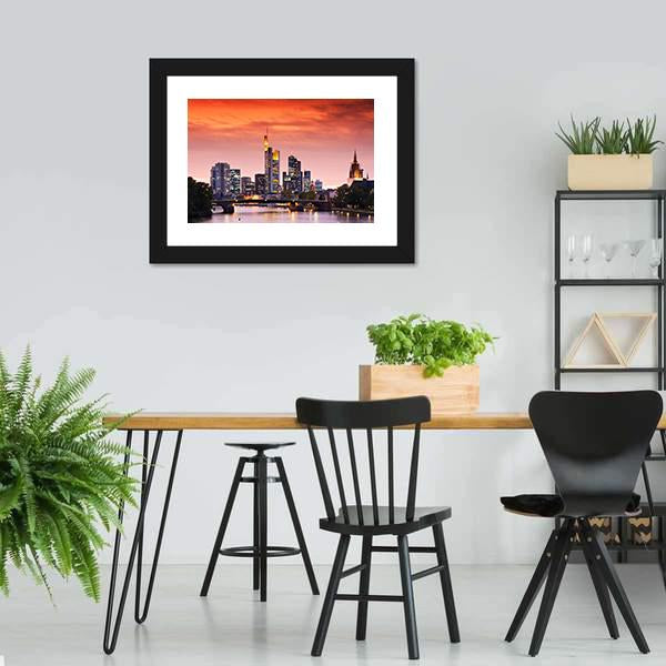 Frankfurt's Skyline After Sunset Canvas Wall Art-3 Horizontal-Gallery Wrap-25" x 16"-Tiaracle