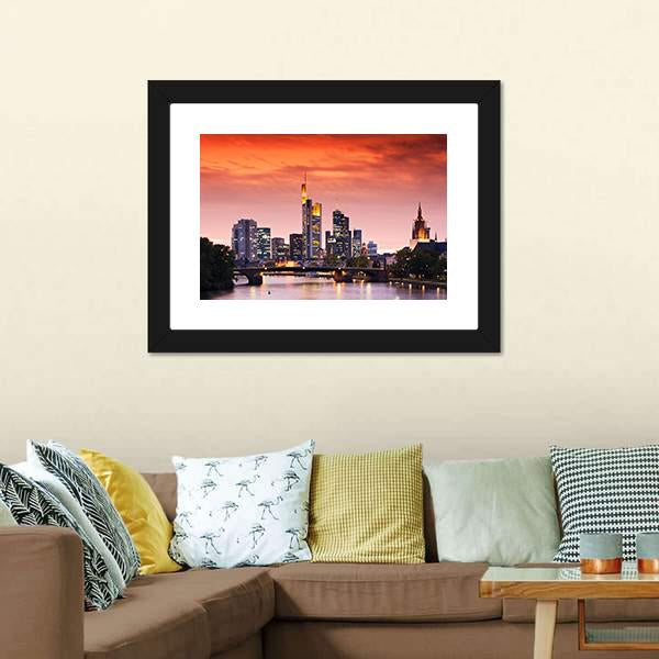 Frankfurt's Skyline After Sunset Canvas Wall Art-3 Horizontal-Gallery Wrap-25" x 16"-Tiaracle