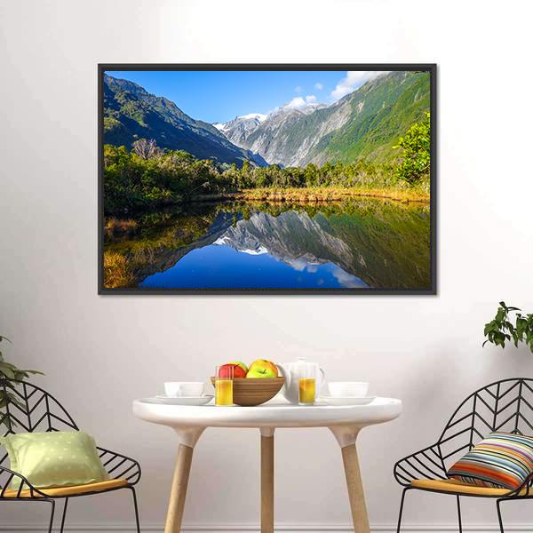 Franz Josef Glacier Reflecting In Lake Canvas Wall Art-3 Horizontal-Gallery Wrap-25" x 16"-Tiaracle